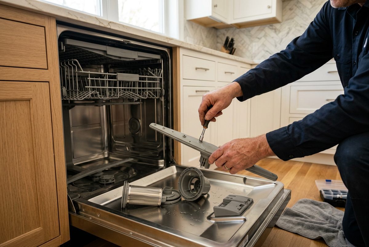 Dishwasher Repair technician at work