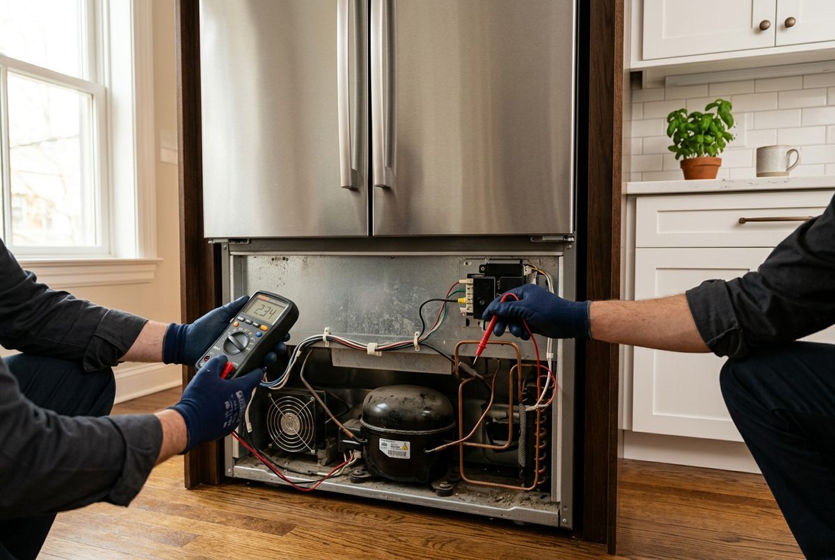 Refrigerator Repair technician at work